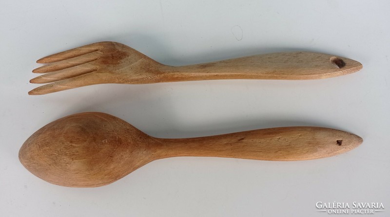 Hand carved wooden fork and wooden spoon