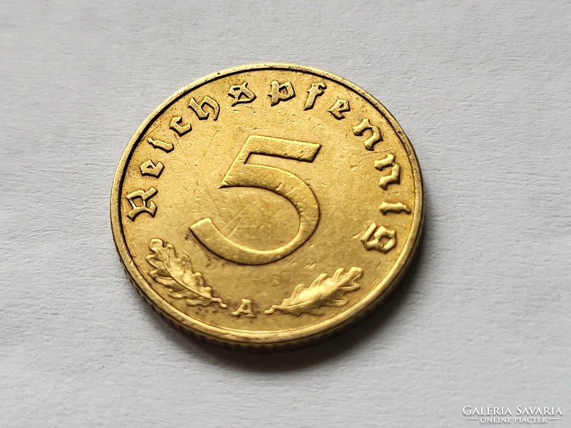 III. Birodalom szép bronz 5  Pfennig 1939 A.