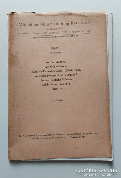 Németország - München 1968, német nyelvű numizmatikai aukciós katalógus