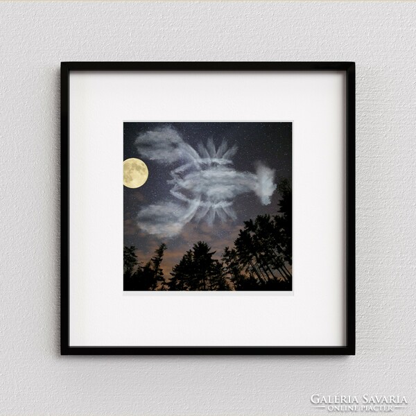Surreal image, full moon hunting lobster cloud in the sky, high quality digital download, print
