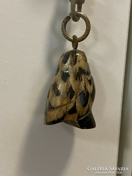 From the owl collection, an old wooden hand-carved owl keychain 9 cm
