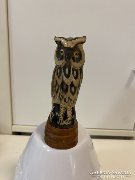 Rarity! Old solid hand carved beautiful rare wooden owl ornament statue 12 cm