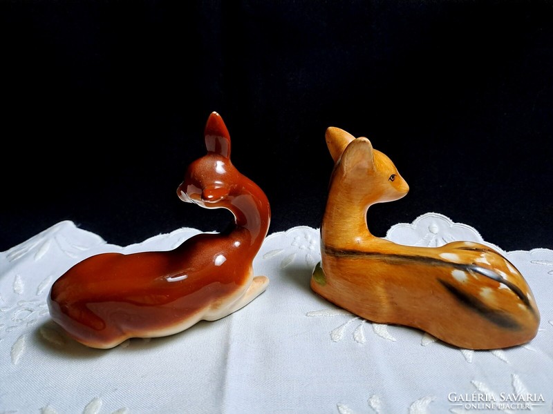 2 db őzike figura: német porcelán és Bodrogkeresztúri kerámia