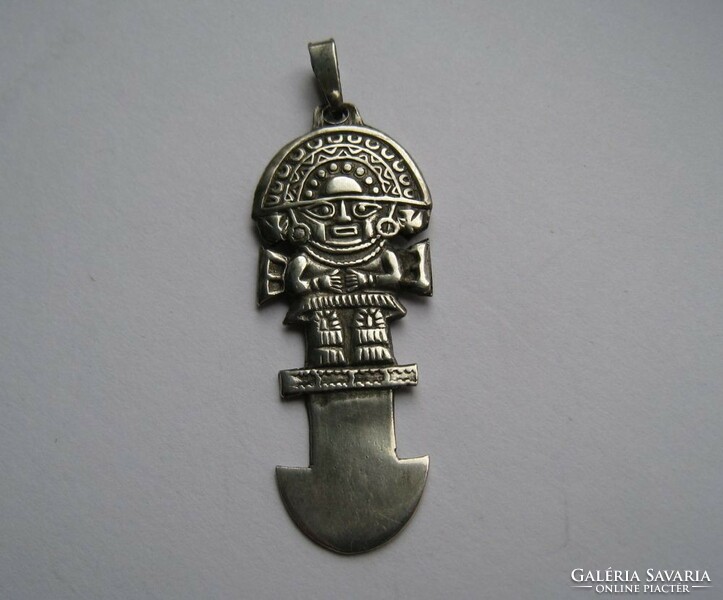 Peruvian, Inca, Tumi silver pendant, ancient figure, amulet