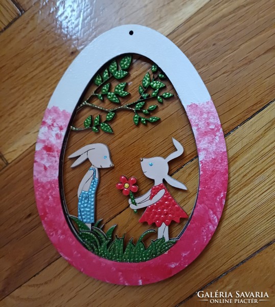New! Red bunny in the egg, hand painted, 15x11cm