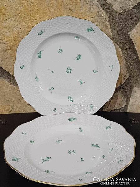 Herend / Old Herend green flower pattern plates 2 pcs