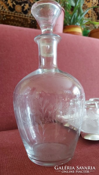 Ritka csiszolt üveg pohár készlet vékony falú boros pálinkás pohár butélia kanna