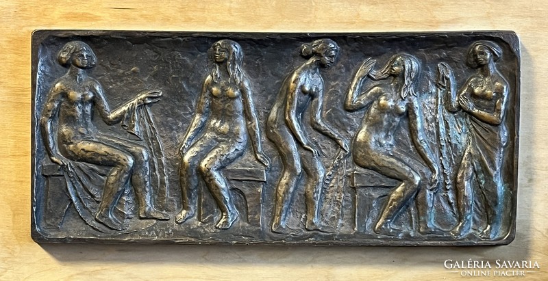 Pató Róza bronz retro falikép Fürdőző lányok !