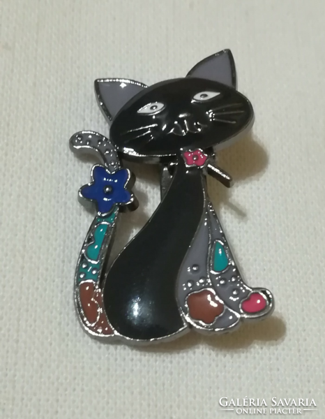 Fekete cica  ,zománcozott bross.