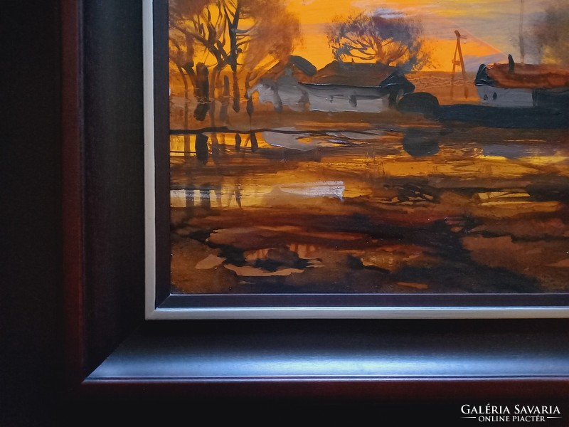 András Csikós - red twilight (gallery oil painting)