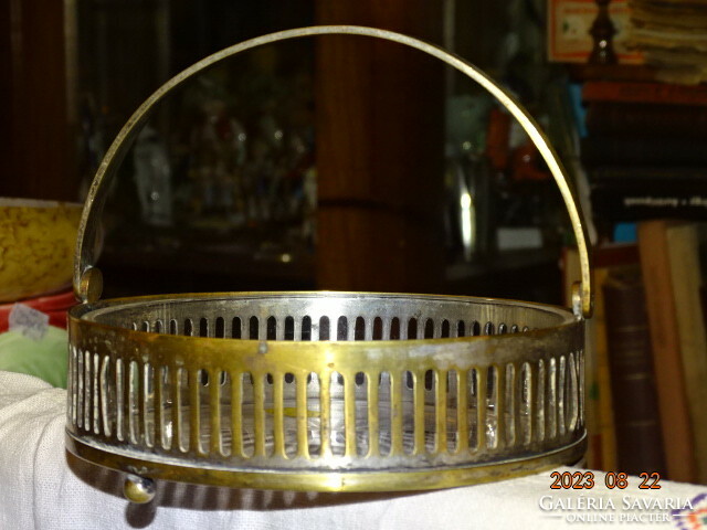 Silver-plated art deco bonbon bowl with tilting handle and original glass