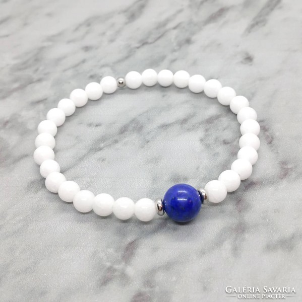 Jade and lapis lazuli mineral bracelet with stainless steel spacer