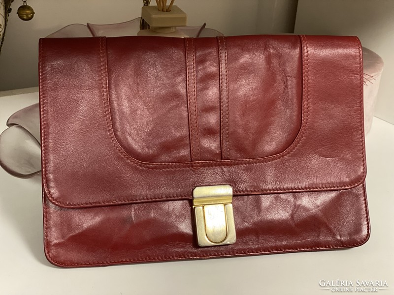 Burgundy women's elegant leather envelope bag 29x20 cm with patina