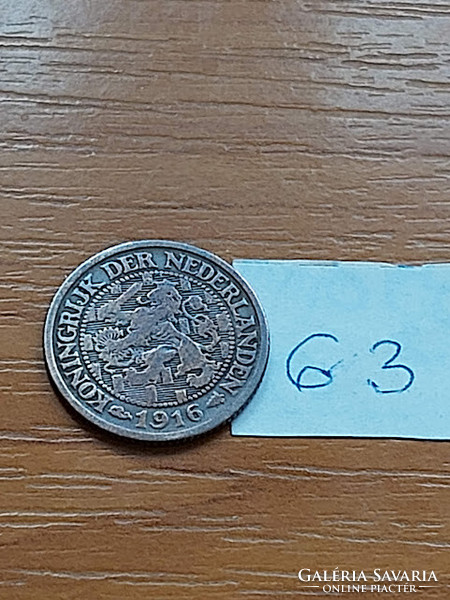 Netherlands 1 cent 1916 Queen Wilhelmina, bronze, 63.