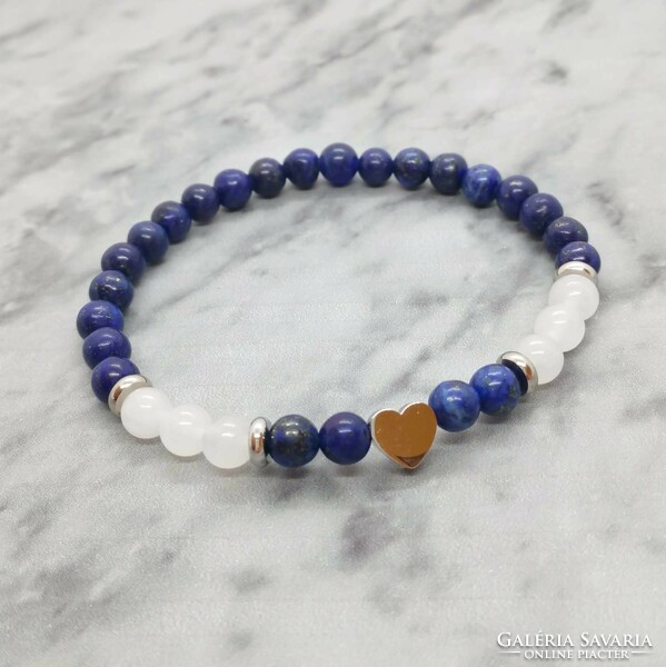 Lapis lazuli and jade mineral bracelet with stainless steel spacer