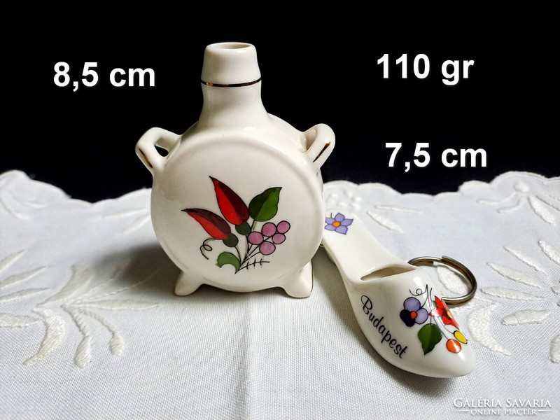 Original Kalocsa porcelain small water bottle + slippers with metal key holder size 3