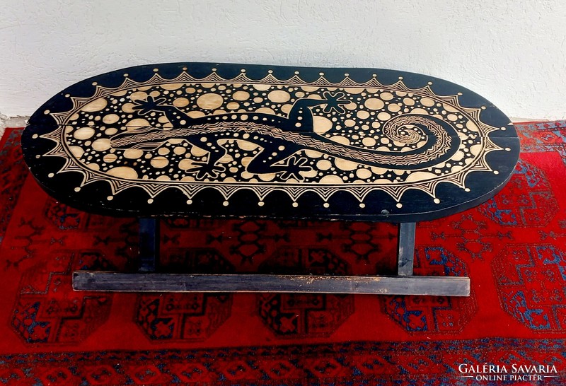 Összecsukható faragott fa ébenfa asztal ALKUDHATÓ Art deco design