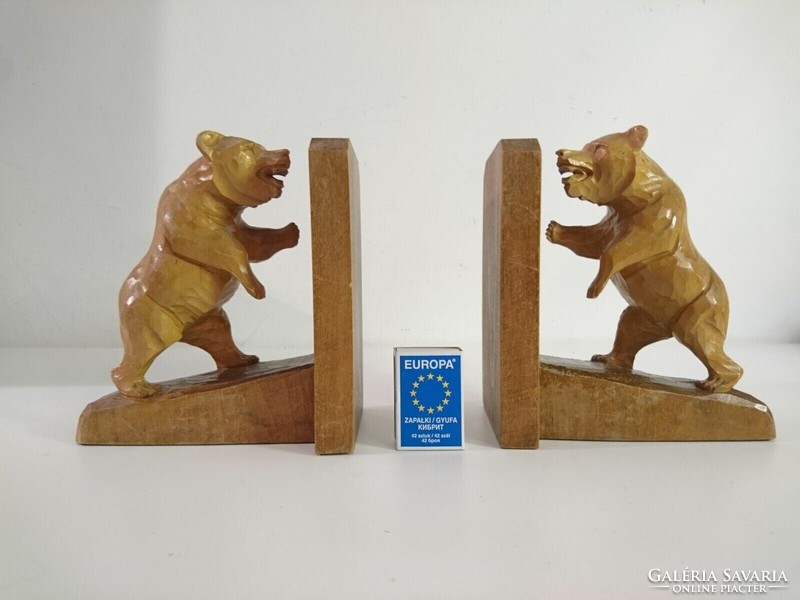Pair of vintage wooden hand carved bear bookends