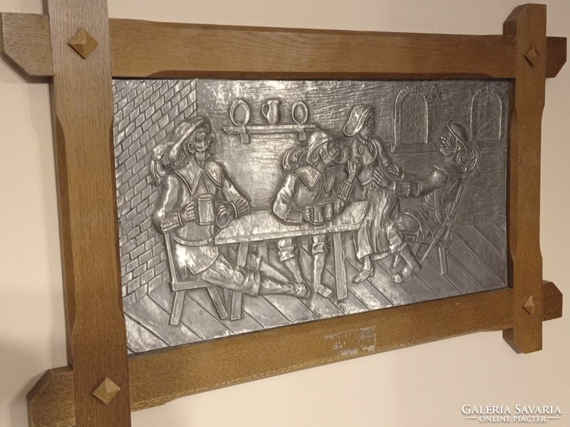 Tinplate embossed wall picture, labeled (tavern scene)