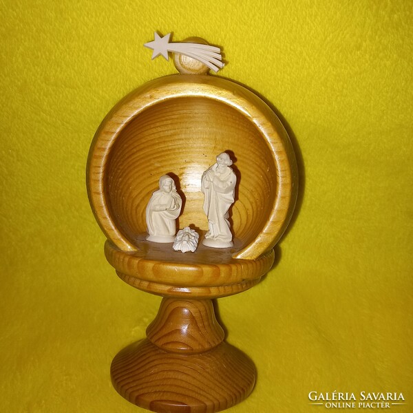 Dioráma, fából készült Bethlemes karácsonyi dekoráció, fából figura.
