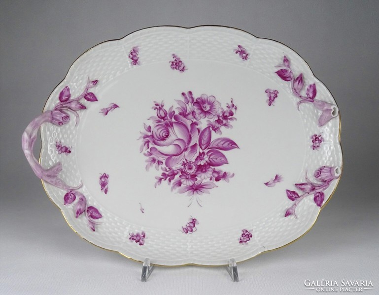1Q484 old pink flower pattern damaged Herend porcelain serving bowl tray 25 x 32 cm