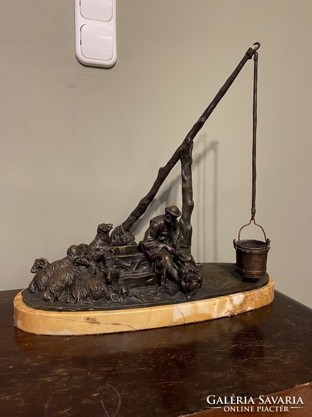 Lányi Dezső: Gémeskútnál 1922 ( Beszédes János stílusában) bronzszobor