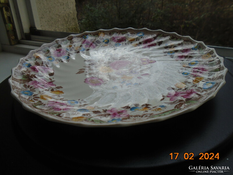 Copeland N=159276 kézzel festett színes virágmintás,számozott tányér,csavart bordázott,csipkézett