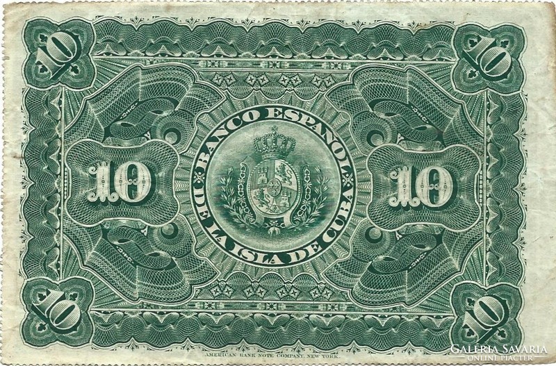 10 peso pesos 1896 Kuba spanyol bank kézi dátumozás Nagyon ritka!!!