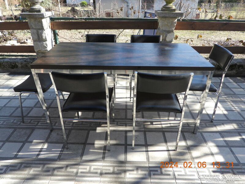 Chrome metal dining table with chairs