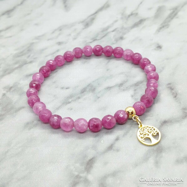 Pink tourmaline mineral bracelet with stainless steel spacer