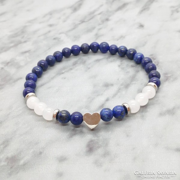 Lapis lazuli and jade mineral bracelet with stainless steel spacer