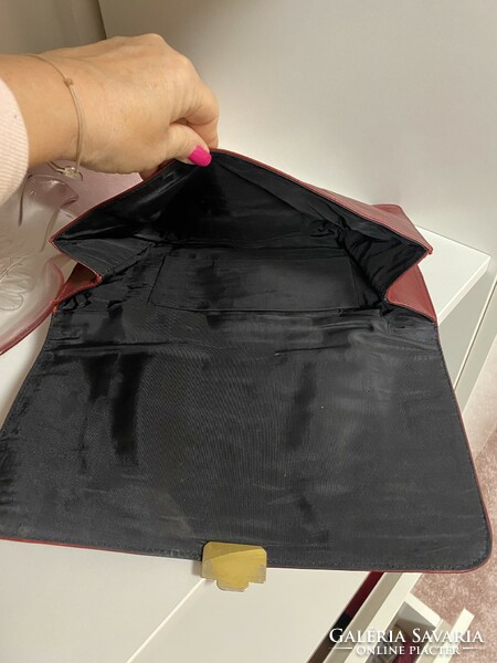 Burgundy women's elegant leather envelope bag 29x20 cm with patina