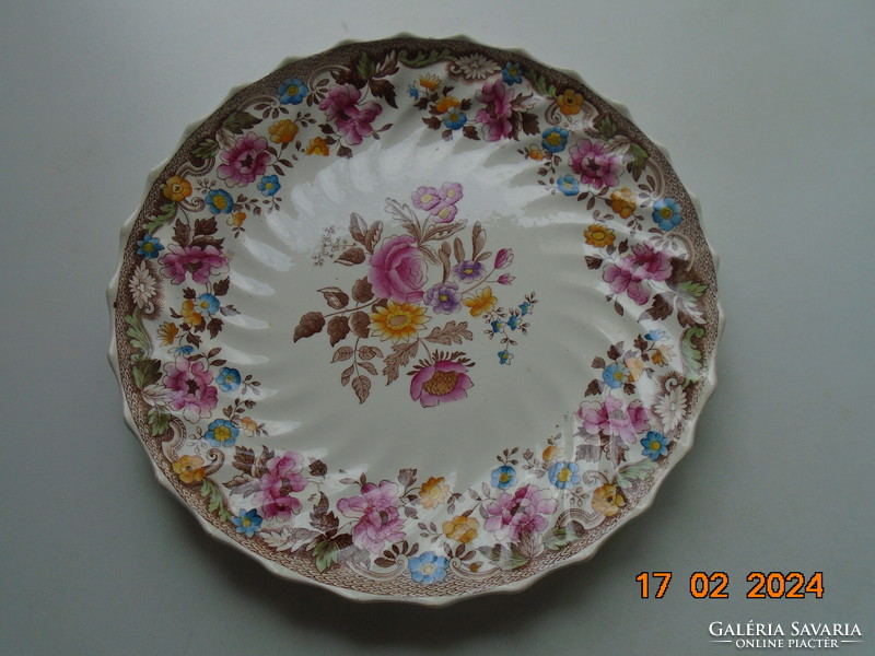 Copeland N=159276 kézzel festett színes virágmintás,számozott tányér,csavart bordázott,csipkézett