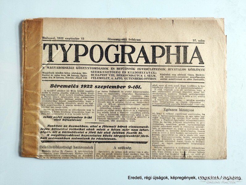 1922 September 15 / typography / as a gift :-) original, old newspaper no.: 26573