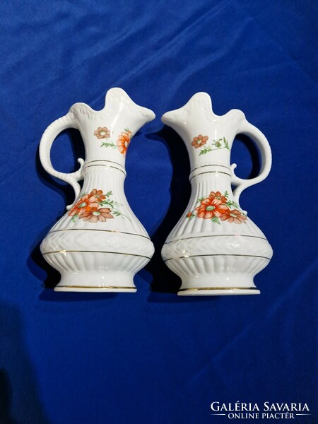 Pair of Polish porcelain flower-patterned carafe pouring jugs