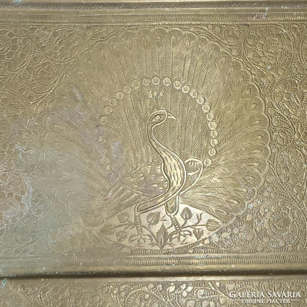 Huge patina hand-engraved copper tray with handles 72x19.5cm, 1.2 kg,