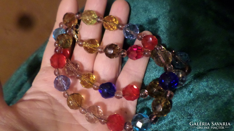 47 cm, larger, faceted, colorful necklace made of glass beads.