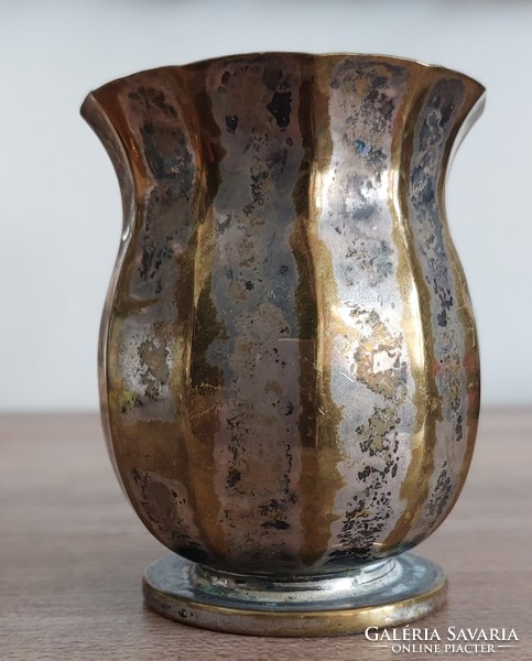 Antik , vintage ,art deco patinás réz váza, 9 cm magas