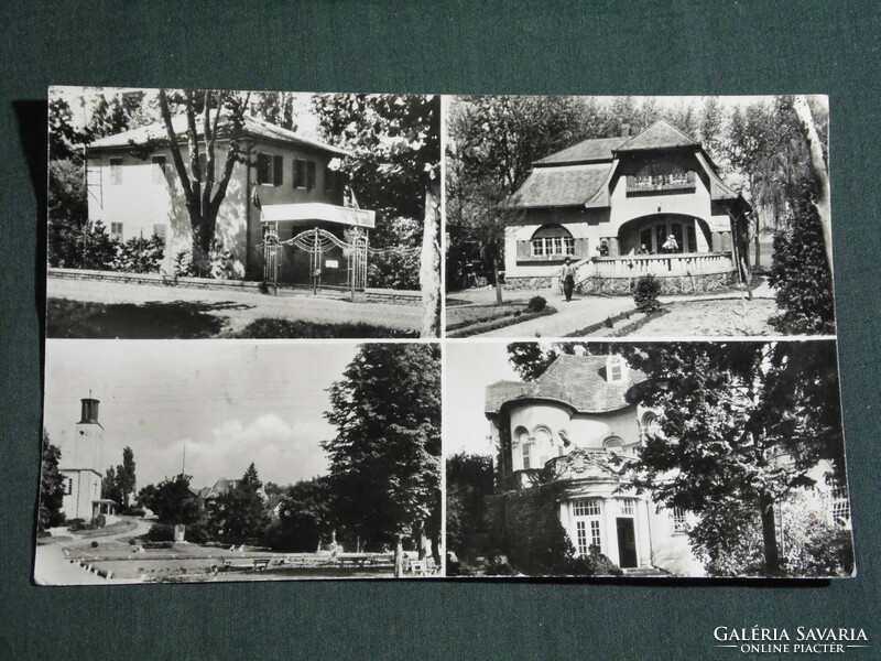 Postcard, balaton boglár, mosaic details, church, park, resorts