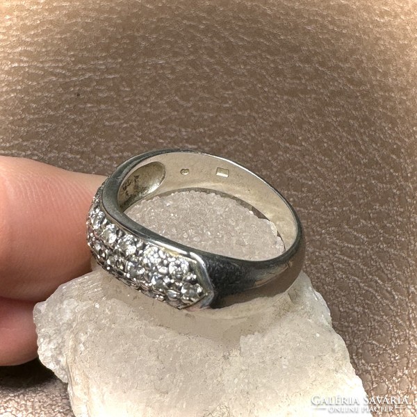 Silver hoop ring, front round with lots of brilliant zircon stone 925 silver 18mm