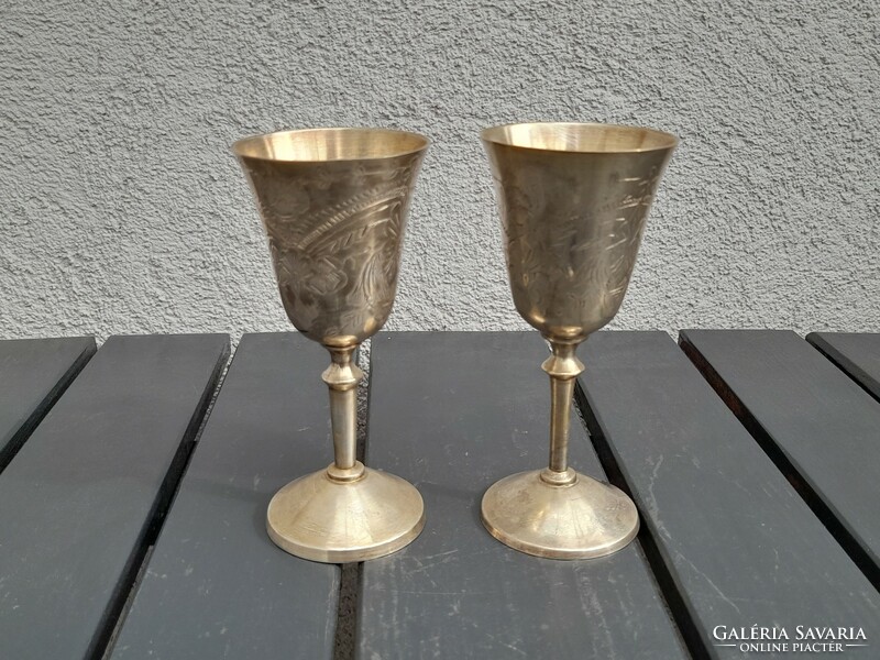Pair of silver-plated incised glasses