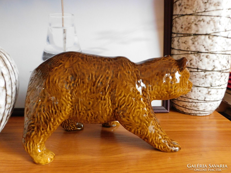 Large earthenware bear with honey brown glaze