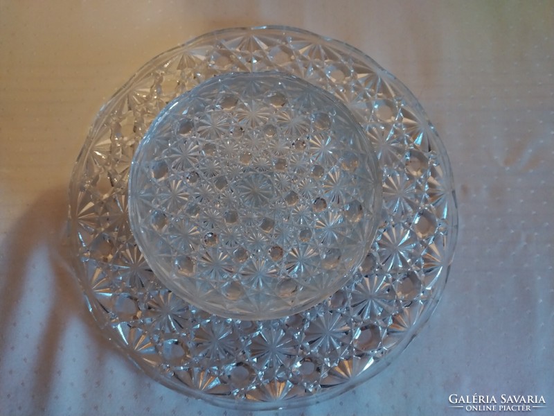 6 db kristály üveg süteményes tányér és kínáló tál