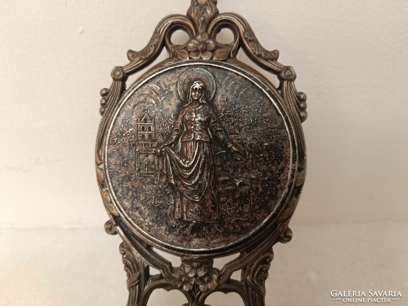 Antique holy water holder 19th century pewter Christian religion Christ wall holy water holder signed 227