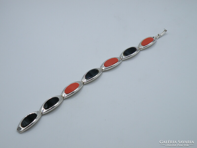 Uk0266 orange and black stone silver bracelet 835 bracelet