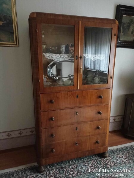 Antique display cabinet with drawers