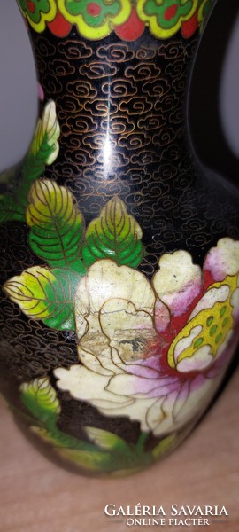 Antique, vintage cloisonné compartment enamel, fire enamel Chinese vase with floral decor