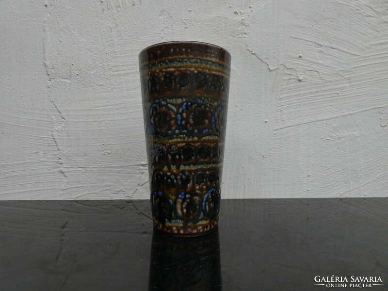 ELFRIEDE BALZAR-KOPP, műtermi kerámia  váza nyugatnémet  sómázas kerámia pávaszemes dekorváza 1960.