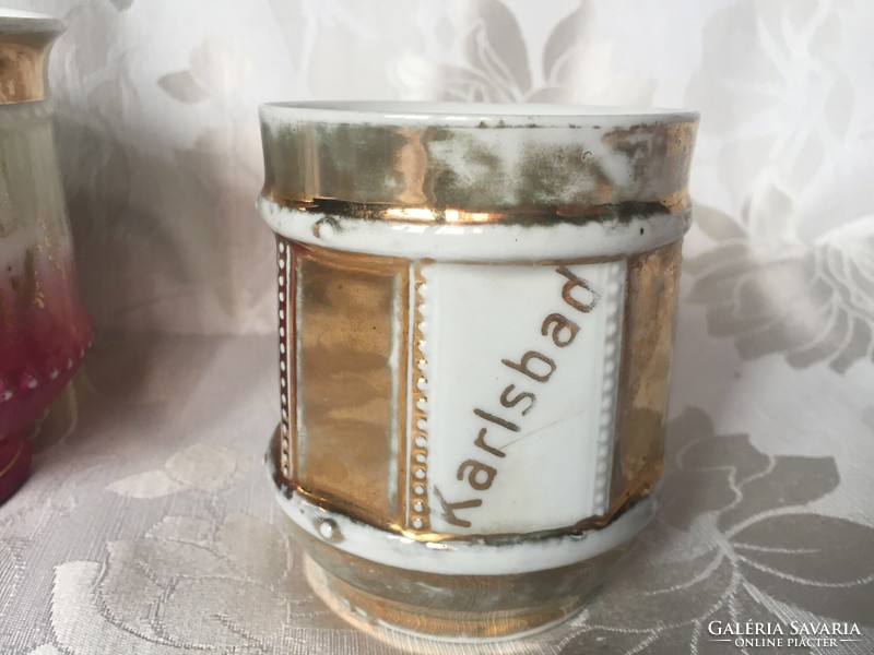 Charming antique gilded, porcelain cup, mug, Karlsbad spa souvenir, decorative item, spa glass