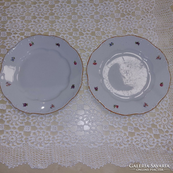 Zsolnay 2 pcs, beautiful floral flat plates, with luster edges